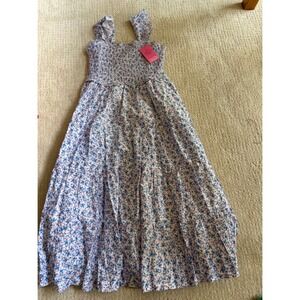 NWT RuffleButts Smocked Maxi Dress S 100% Cotton Cottagecore Flutter Strap